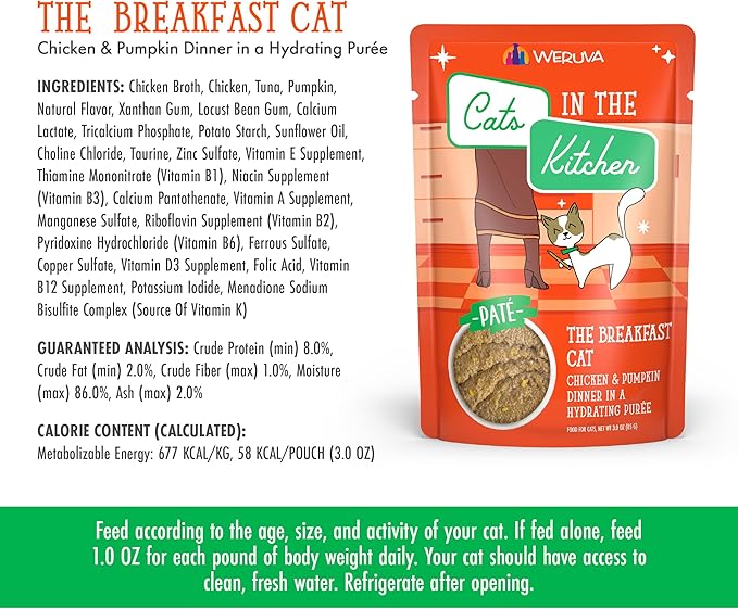 Weruva Cats in The Kitchen Paté, The Breakfast Cat with Chicken & Pumpkin, 3oz Pouch (Pack of 12)