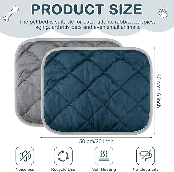 8 Pack Self Heating Cat Mat Self Warming Cat Bed 20"x16" Extra Warm Thermal Pet Bed Mat Reflects Body Heat Washable Dog Crate Pad for Indoor Outdoor Pets(Gray, Blue)