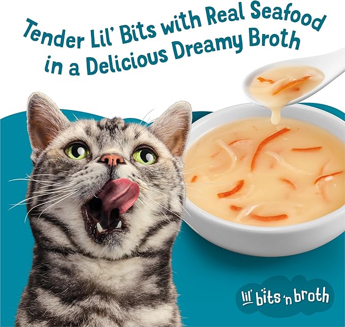 Purina Friskies Lickable Cat Food Toppers Bits ‘n Broth With Surimi Whitefish in a Dreamy Broth - (Pack of 16) 1.2 oz. Pouches