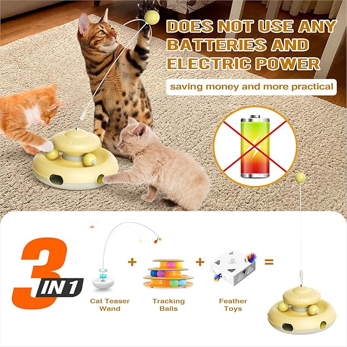 Cat Interactive Toys for Indoor Cats Dancer Supplies Bored Young Kitten Teaser Wand Feather Boredom Toy Weight Loss Kitty Tracking Balls Birthday Gift Adult Pet Enrichment Self Play High Energy Game