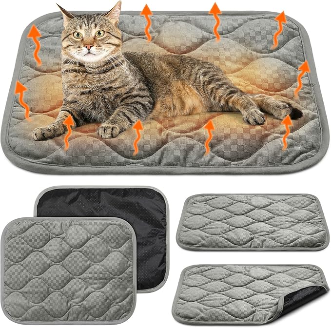 4 Pack Self Warming Cat Bed 16 x 20 Self Heating Cat Mat Warm Thermal Pet Pad Washable Dog Crate Pad Body Heat Dog Cat Bed Mat Blanket Non Slip Bottom for Outdoor Indoor Pets (Light Grey)