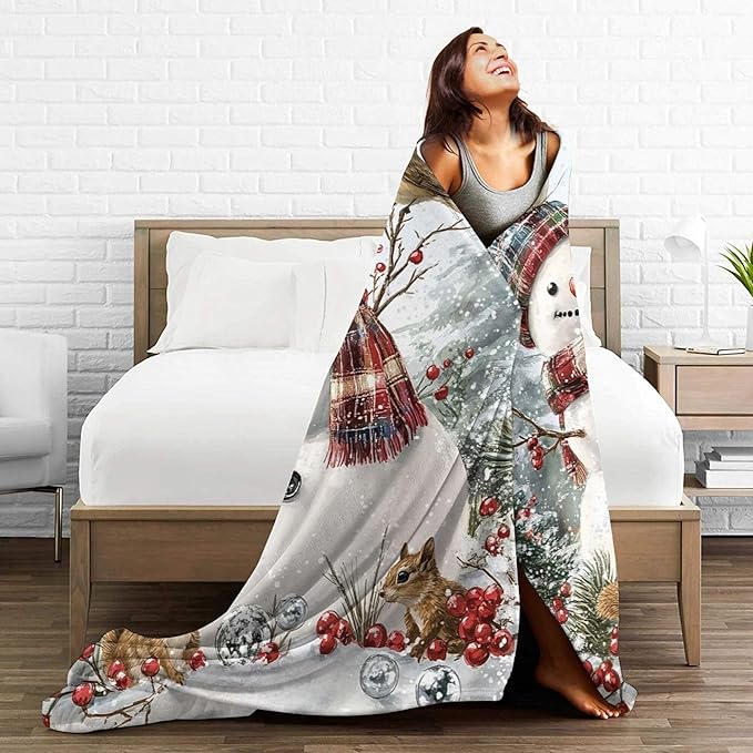 Winter Snowman Blanket Soft Cozy Snowman Plush Throw Blanket Super Warm Fleece Fuzzy Bedding Blanket for Kids Girls Boys Women Bed Decor Stuff 60"X80"