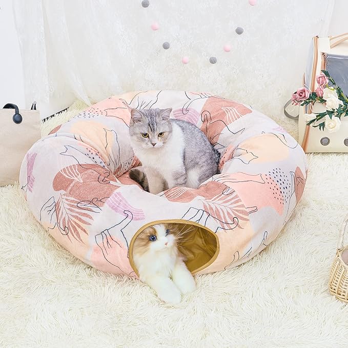 Cat Tunnel Bed, Cat Tunnels Cat Toys for Indoor Cats S-Shape Cat Tube and Cat Donut Tunnel Cave Large Cat Toys Interactive Cat Stuff Supplies