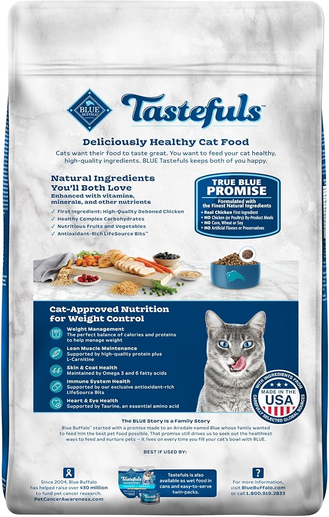 Blue Buffalo Tastefuls Natural Food for Adult Cats, Weight Control, 15-lb. Bag