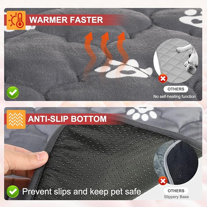 BEAUTYZOO Self Warming Cat Bed Pad, Self Heating Dog Bed Mat, Heated Cat Bed for Indoor Outdoor Cats, Thermal Warmer Pet Pad for Kitten Puppy Washable Non-Slip Chew Proof, 2 Pack 19 x 28 Inches Gray