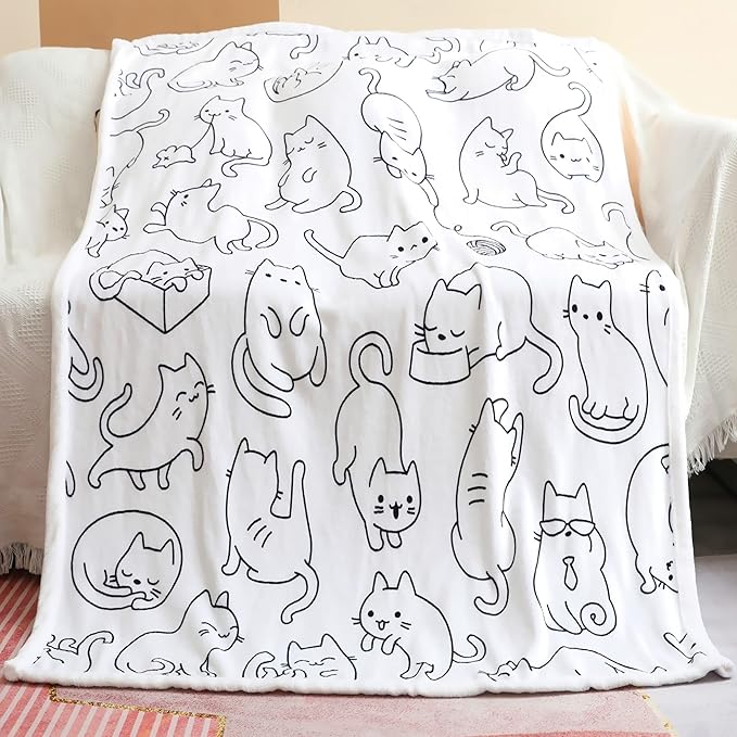 Sviuse Cat Blanket Black and White Cats Pattern Throw for Women Girls Kitty Lovers Cat Mom (50" X 60", Cat 2)