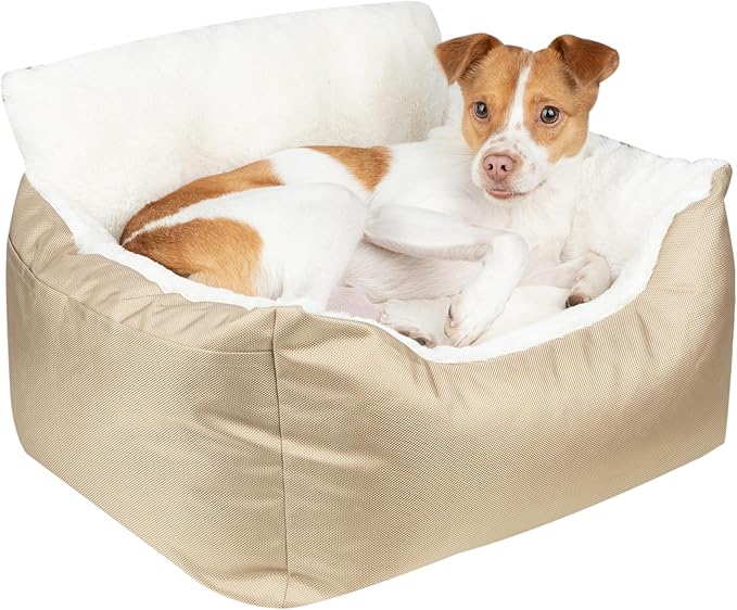 Best Pet Supplies Dog Pet Booster Seat for Car, Truck, and SUV Travel with Soft Plush Cushion with Tall Pillow and Walls, Comfortable Bedding with Secure Straps - Brown