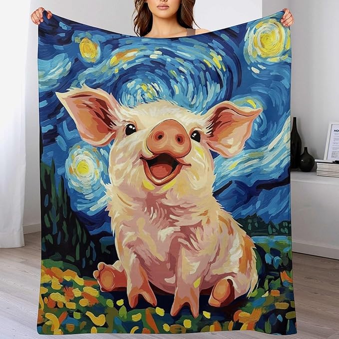 Pig Blanket Funny Pig Gifts for Girls Boys Woman Kids Pig Lover Throw Blankets Soft Blanket Warm Fleece Flannel Plush Blankets for Bed Sofa Couch 50"x60"