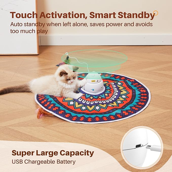 Potaroma Laser Cat Toys Rechargeable, Versatile Hide and Seek Kitten Wand Toy, Automatic Interactive Cats Toy, Moving Under-The-Cover Feather, Cat Indoor Exercise for All Breeds