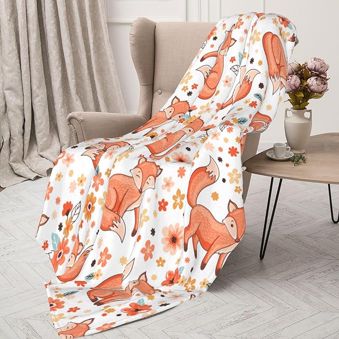 Fox Soft Throw Blanket Flannel Fleece Blankets Warm Cozy Lightweight Fuzzy Blanket for Bed Sofa Couch Home Decor 80"X60"