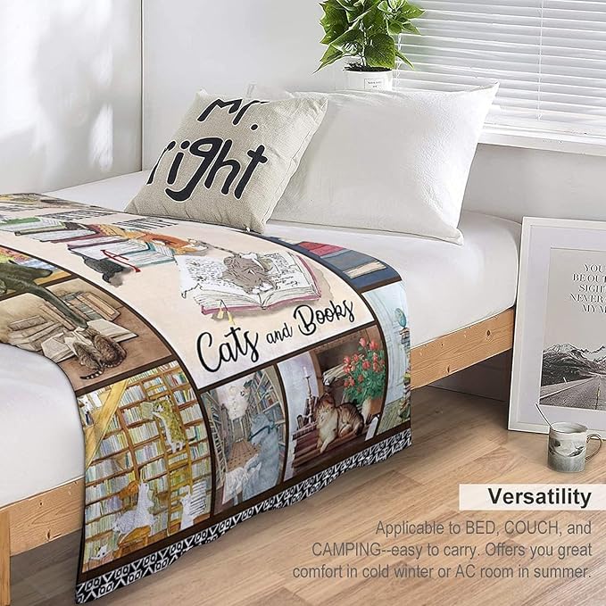 Read Blanket Cat Gifts for Reader Girls Boys Woman Kids Cat Lover Reading Book Throw Blankets Soft Blanket Warm Fleece Flannel Plush Blankets for Bed Sofa Couch 60"x80"