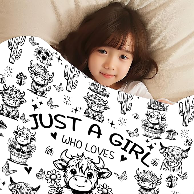 Highland Cow Gifts Sunflower Highland Cow Print Blanket Throw Plush Stuff Cute Animal Butterfly Gifts for Girls Kids Women Adults Highland Cow Lovers Birthday Decorations 60"X50"