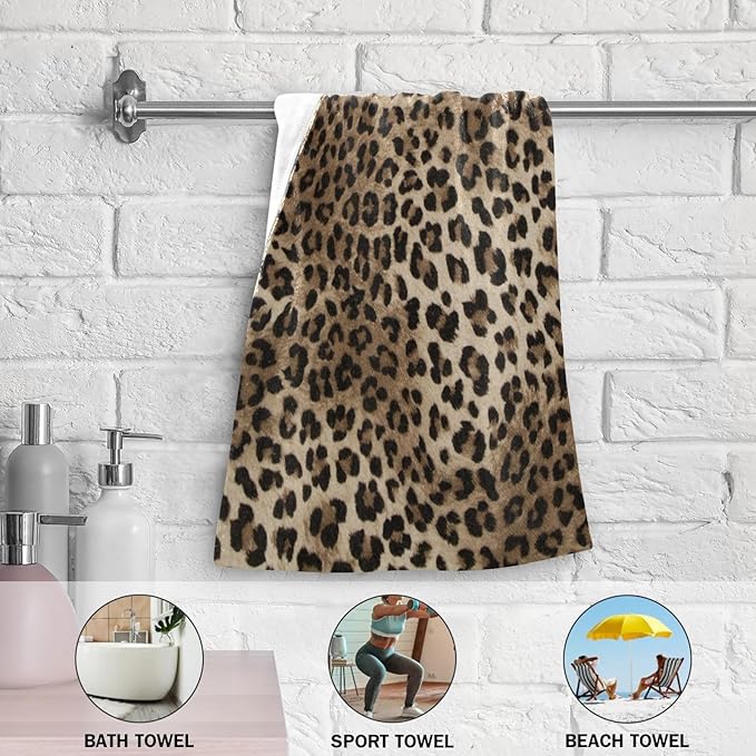 Brown Leopard Hand Towels for Bathroom,2 Pack Black Cheetah Kitchen Towels 14"x28" Soft Absorbent Wild Savannah Animal Print Bath Towels Decorative Bathroom Towels for Guest,Face,Shower,Gym