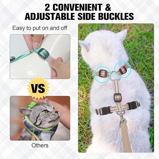 BEAUTYZOO Cat Harness and Leash Set for Walking Escape Proof, Neck Release Adjustable Harness for Kitten Puppy Small Medium Large Cats, Soft Cute Easy Control Small Cat Harness for Cats Boy and Girls