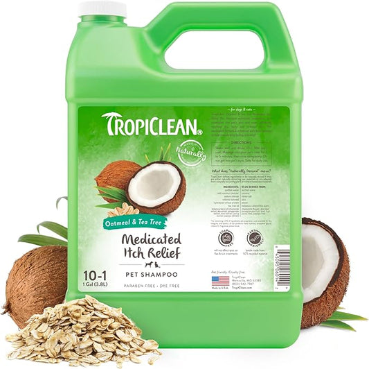 TropiClean Oatmeal Cat & Dog Shampoo for Itchy Skin Relief, Puppy & Kitten Safe, Medicated Tea Tree Oil for Itchy Skin Relief, Made in USA, 1 gallon