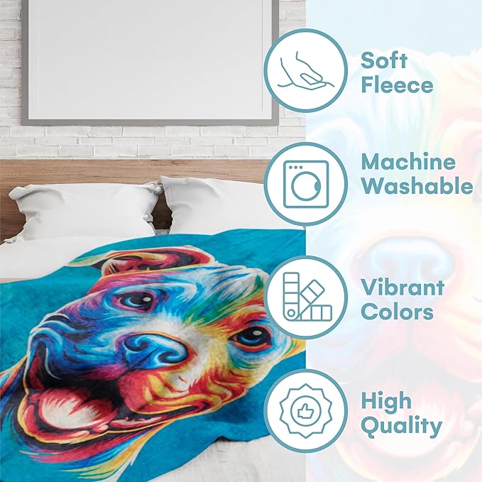Dawhud Direct Pitbull Puppy Fleece Blanket - Soft Plush, Cozy Throw for Kids and Adults, Colorful Dog Blanket with Pitbull Puppy Print, Ideal for Beds, Couches, and Travel - 60 x 50 Inches, Blue