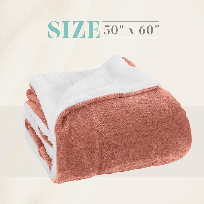 Elegant Comfort Reversible and Ultra-Plush Flannel Fleece Sherpa Throw- Lightweight Soft and Cozy- All Season Decorative Throw, Perfect for Lounging, 50 x 60 inches, Coral