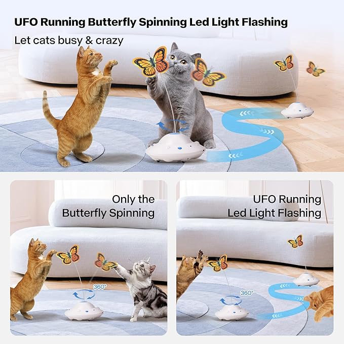 Self Moving Cat Toy for Indoor Cats, Electronic Cat Butterfly Toy, Interactive Automatic Rechargeable Toy for Kitten Chasing with LED Light