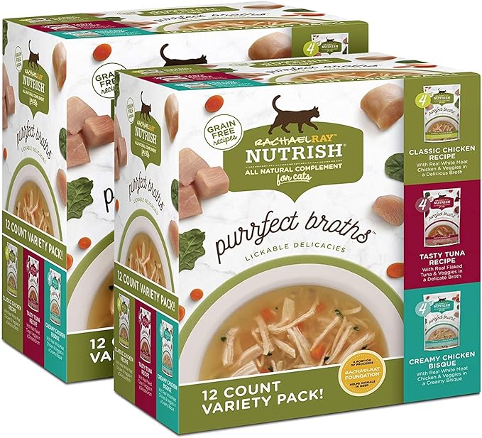 Rachael Ray Nutrish Purrfect Broths Natural Wet Cat Food, Variety Pack, 1.4 Ounce Pouch (Pack of 24), Grain Free