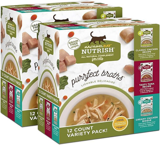 Rachael Ray Nutrish Purrfect Broths Natural Wet Cat Food, Variety Pack, 1.4 Ounce Pouch (Pack of 24), Grain Free