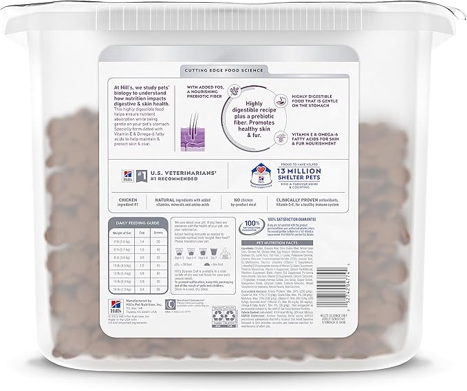 Hill's Science Diet Sensitive Stomach & Skin, Adult 1-6, Stomach & Skin Sensitivity Support, Dry Cat Food, Chicken & Rice, 20 lb Tub