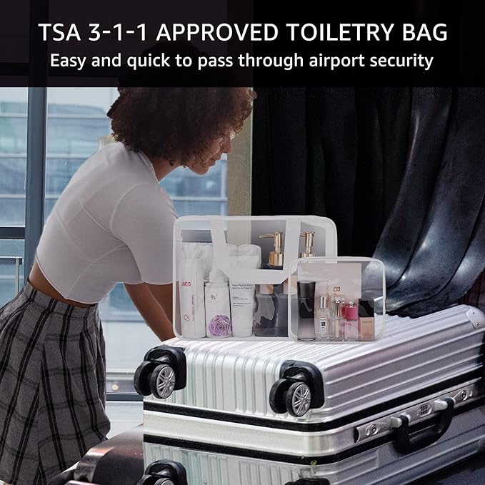 4Pcs Crystal Clear PVC Travel Toiletry Bag Kit for Women Men, Waterproof Vinyl Packing Organizer Storage Bags with Zipper Handle Straps, Cosmetic Pouch Carry on Airport Airline Compliant Bag Handbag