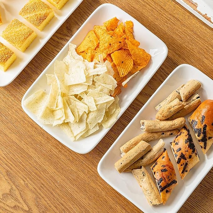 8 Inch Rectangular Appetizer Plates, Ceramic Dessert Plates, Salad Plates Set, Small White Serving Plates for Salad, Appetizer, Snack, Sushi, Microwave, Oven, Dishwasher Safe, Set of 8