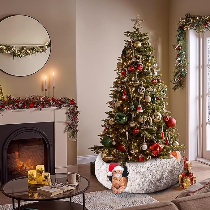 NEZIN Cat Tunnel with Cat Bed for Indoor Cats, Under Christmas Tree Plush Peekaboo Cat Cave, Multifunctional Cat Donut Tunnel Playground Toys for Cats Kitten Rabbit Ferret