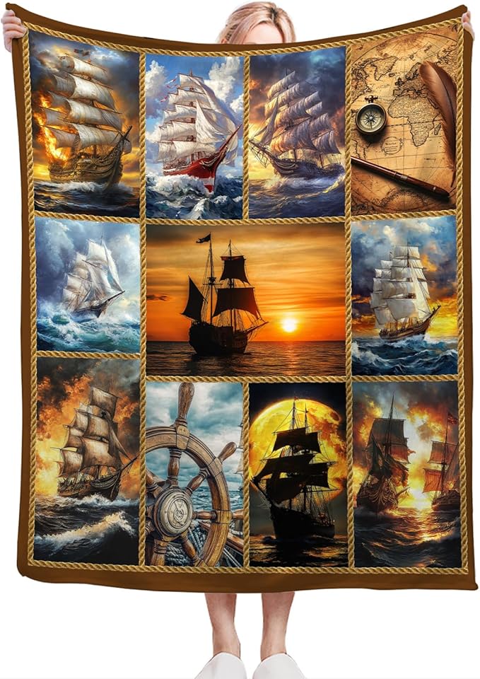 Nautical Throw Blanket Ultra Soft Cozy Navigation Sailboat Blanket Fleece Fuzzy Plush Nautical Lovers Decor Gifts for Women Girls Adults Couch Sofa 50"x40"