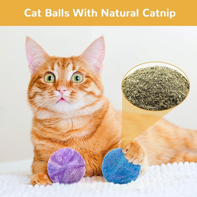 Retro Shaw Catnip Toys, Catnip Balls with Bell, Cat Toys with Silvervine and Catnip, Catnip Toys for Cats, Cat Toys for Indoor Cats, Cat Chew Toy, Cat Nip Toys for Cats Kittens Kitty, 6 Pack