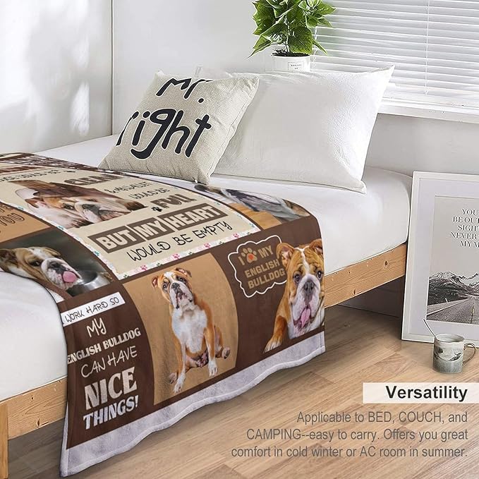 Bulldog Blanket Dog Frenchie Gifts for Girls Boys Woman Kids Bulldog Lover Throw Blankets Soft Blanket Warm Fleece Flannel Plush Blankets for Bed Sofa Couch 60"x80"