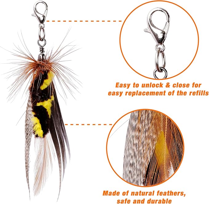 JXFUKAL Cat Feather Toy Refills, 3Pcs Simulation Mini Insects Cat Lures Cat Wand Attachment Cat Toys Replacement for Kitty Kitten Indoor Cats Cat Accessories