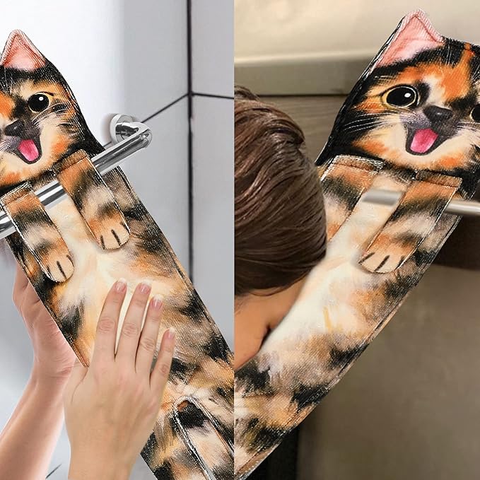 Cat Funny Hand Towels for Bathroom Kitchen- Cute Decorative Kitten Decor Hanging Face Towels- Unique Housewarming Valentines Mothers Birthday Gifts for Women Mom Cat Lovers