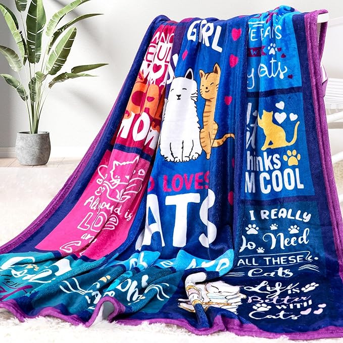 Cat Girl Blanket for Cat Moms 50X60 Just a Girl Who Loves Cats Soft Throw Blanket Christmas Cats Themed Gifts for Owners Girls