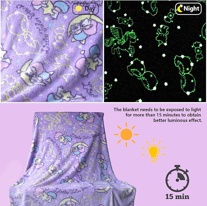 Best Gift Glow in The Dark Moon Throw Blanket with Storage Bag, Soft Throw Blanket for Girls Boys, Girls Blanket Gifts for Birthday Valentines Christmas, Kids Blanket, Home Travel Use, 60x50 Purple