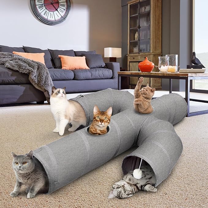 Ownpets Cat Tunnel Large 12 inch Diameter Sturdy Oxford Fabric Cat Tunnel Toy, Cactus Shape Collapsible Cat Tunnels for Indoor Cats,Interactive Peek Hole Pet Tunnel Tube with Cat Wand Toy