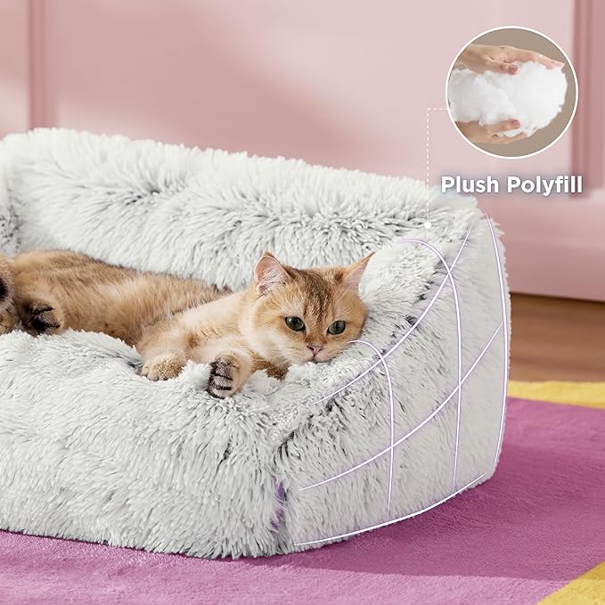 Lesure Cute Cat Couch Bed - Furry Indoor Cat Sofa Large, Washable Calming Small Dog Beds for Puppy with Fashion Design, 26x21x9inches, Gery
