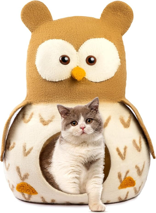 Luxurious Eco-Friendly Merino Wool Cat Cave Bed Sloth - Foldable Hideaway Pod for Indoor Cats - Premium Felt Kitten Beds - Covered Cat House for Ultimate Cozy Comfort by Woolygon