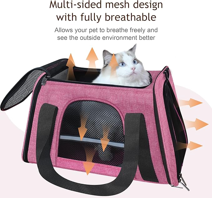 HiCaptain Soft Cat Carrier with Top Mesh Window - Pet Carrier Breathable for Medium Cats and Small Dogs Puppies up to 14 lb (Pink)