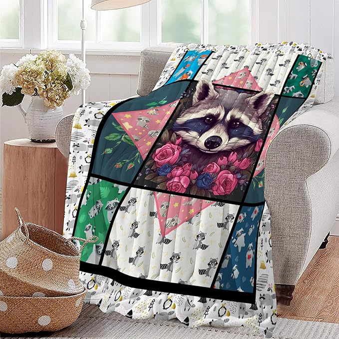 Raccoon Blanket Cute Raccoon Throw Blanket Ultra Soft Cozy Fleece Gift Fuzzy Plush Bedding Blankets for Kids Teens Adults Girls Boys Women Men 50"x40"