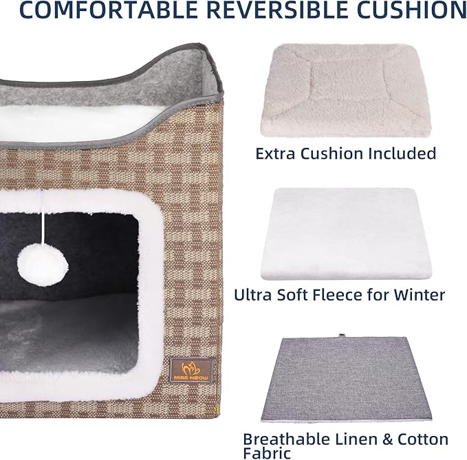 Cat Bed for Indoor Cats,Medium Large Cats Cave Bed,Machine Washable Slip Resistant Bottom,Ultra Soft Plush Cushion (Gray House)