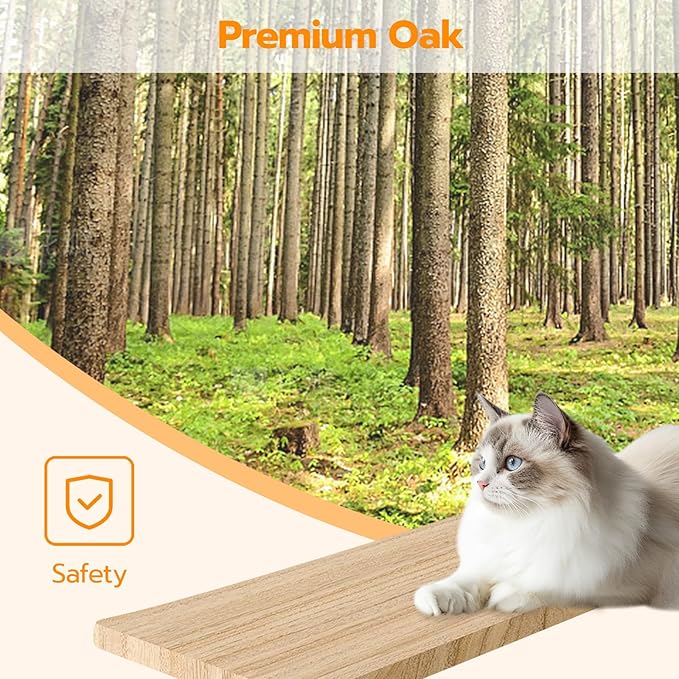 HOOBRO Wood Cat Wall Shelves, Set of 5 Cat Wall Furniture, Cat Corridor, Cat House, Cat Plush Hammock, Scratching Board and Cat Climbing Shelves, Sturdy, Durable and Safe, Natural NL45CS03