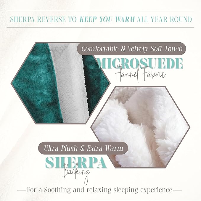 Elegant Comfort Reversible and Ultra-Plush Flannel Fleece Sherpa Throw- Lightweight Soft and Cozy- All Season Decorative Throw, Perfect for Lounging, 50 x 60 inches, Teal