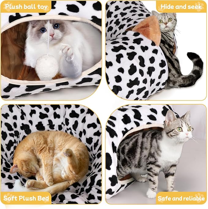 Cat Tunnel Bed for Indoor Cats - Extra Large Round Cat Tube Donut Circle Tunnels with Plush Ball Toy Circular Collapsible Fluffy Cave Cover for Kittens Kitty and Dog