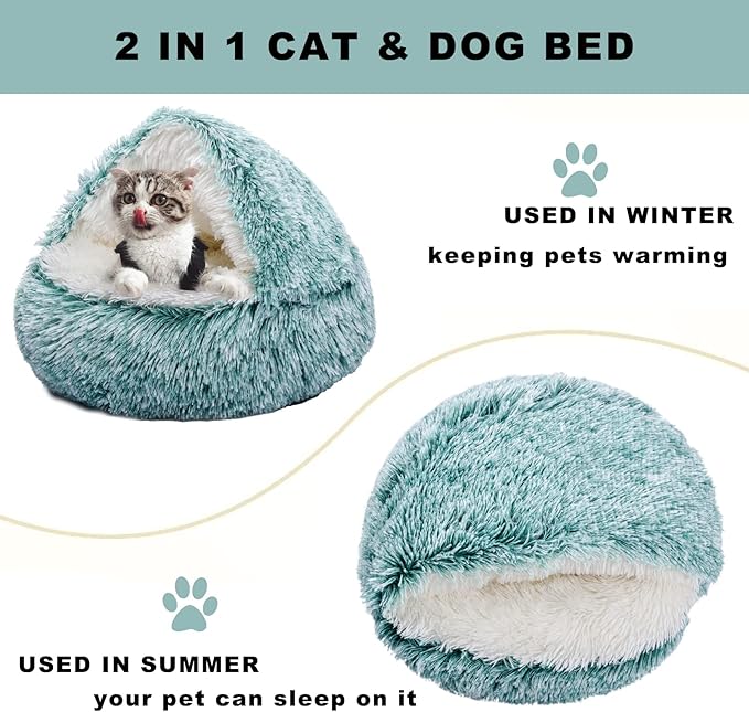 Cat Bed Round Hooded Plush Fluffy Cat Bed Cat Cave Bed for Indoor Cats & Dogs Burrow Cat Donut Small Dog Bed Calming Pet Beds Fuzzy Coverd Cat Nest Puppy Bed Tent Machine Washable