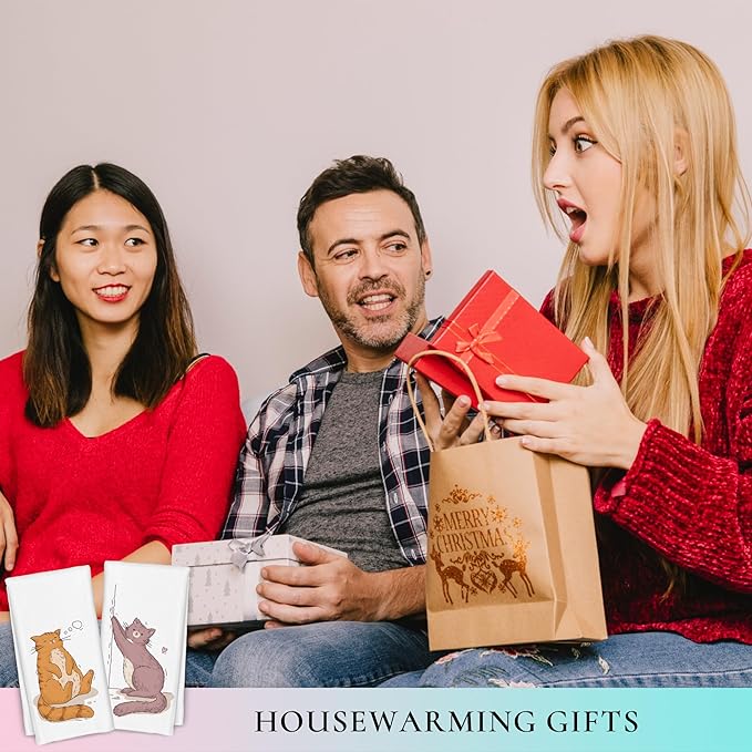 Cartoon Orange and Brown Cat Kitchen Towels Set of 2, Funny Cat Lover Mom Lady Gifts Dish Towels for Kitchen Decor, Cute Kitten Hand Towels for Bathroom Decor, 16x24 Inch