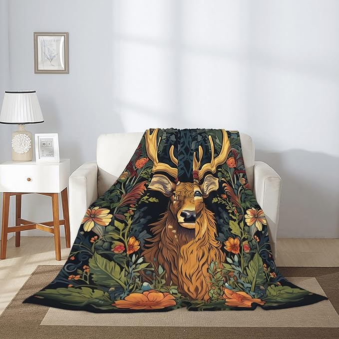 Deer Soft Throw Blanket Flannel Fleece Blankets Warm Cozy Lightweight Fuzzy Blanket for Bed Sofa Couch Home Decor 80"X60"