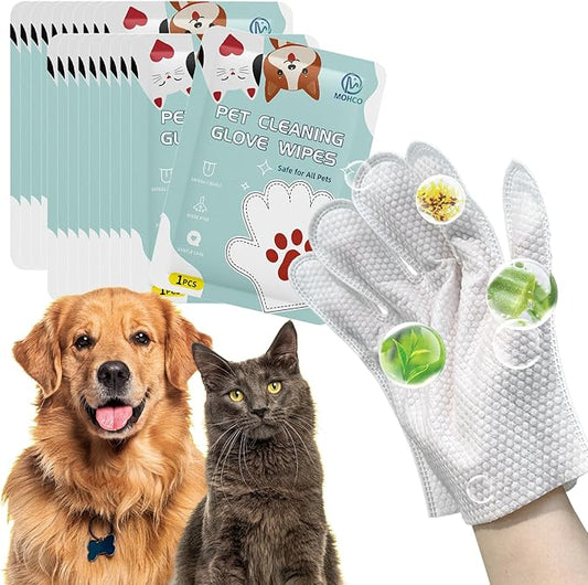 20 Pcs Pet Cleaning Glove Bathing Wipes for Dogs and Cats,No Rinse Cats Gloves Wipes,Pet Wipes for Paws, Butt, Face and Fur,Pet Bathing Gloves Wipes for Daily Care and Traveling