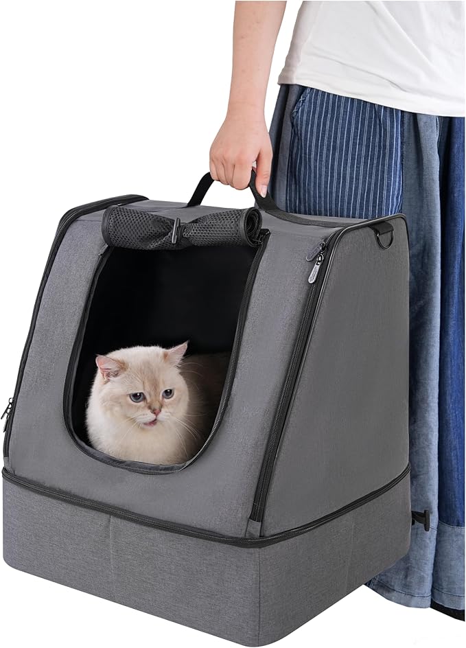 apollo walker Portable Cat Travel Litter Box with Zipped Waterproof Bag,No Collapse with Hard Base Insert at Bottom, No Leakage, No Smell, Easy to Carry, Easy to Use in Hotels, Car Gray