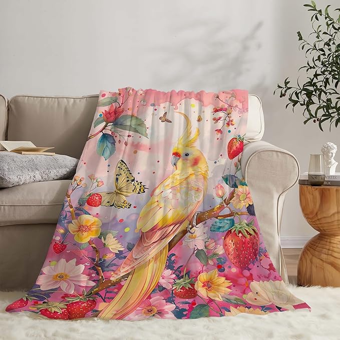 Cockatiel Throw Blanket Cockatiel Parrot Bird Gifts for Kids Girls Adults Women Soft Cozy Warm Plush Fluffy Fuzzy Fleece Blanket Decor 40''X50''